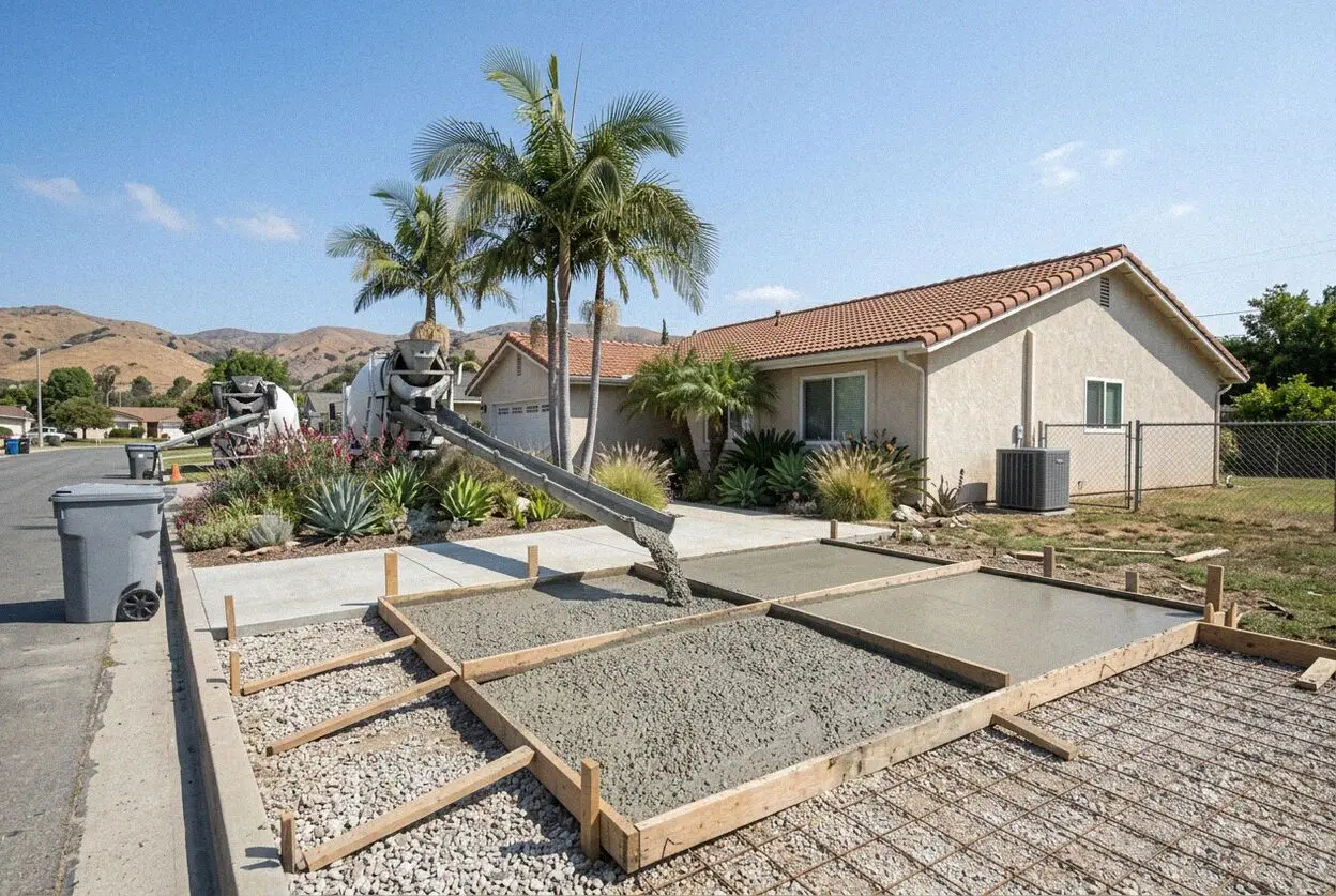 A driveway pour at a 1960s house on a Brea street off Imperial Highway