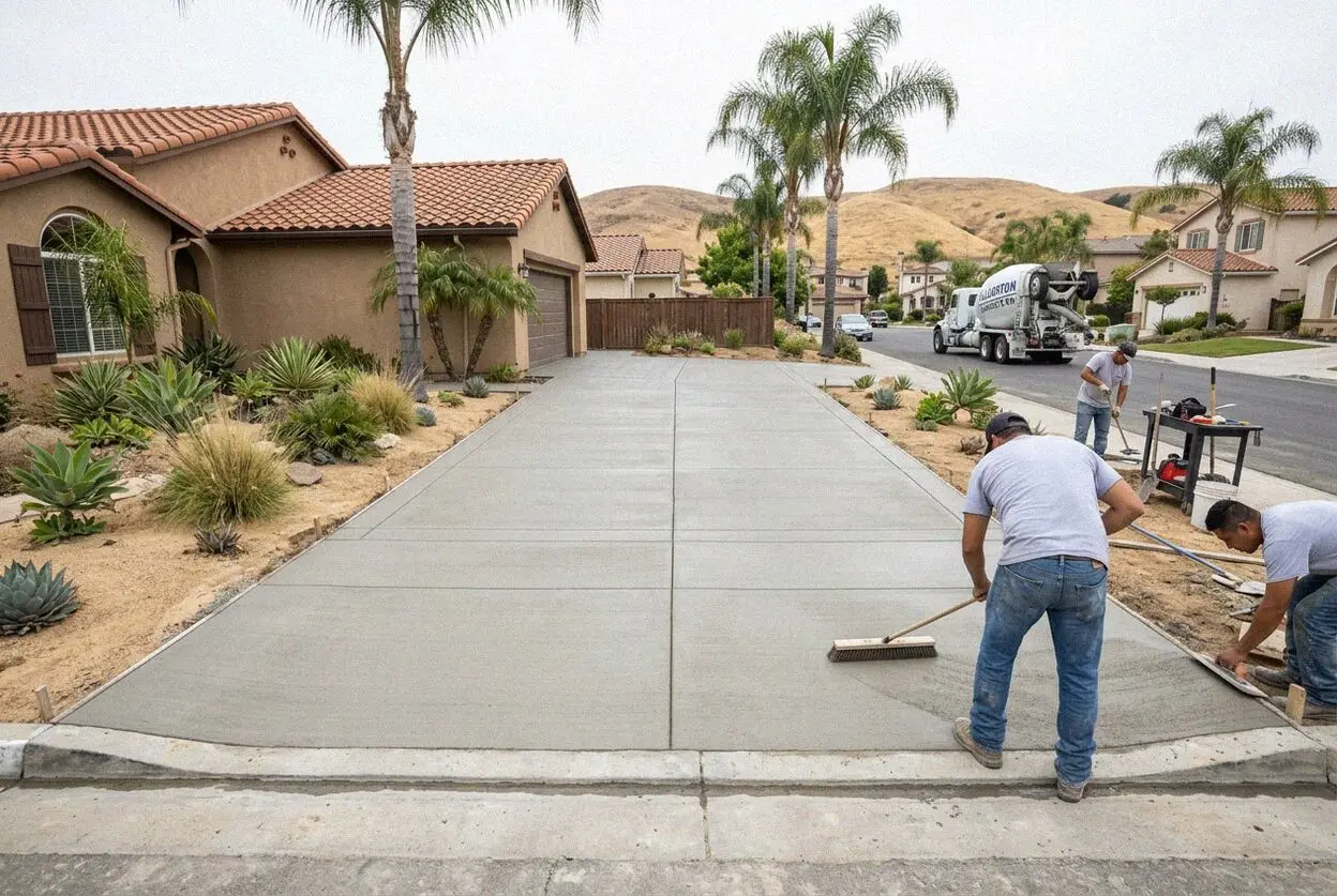 New concrete driveway and apron outside a 1960s Fullerton home