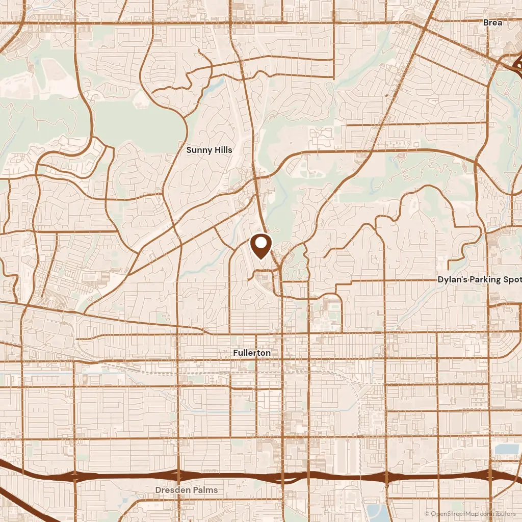 Map showing the yard on South Harbor Boulevard in Fullerton