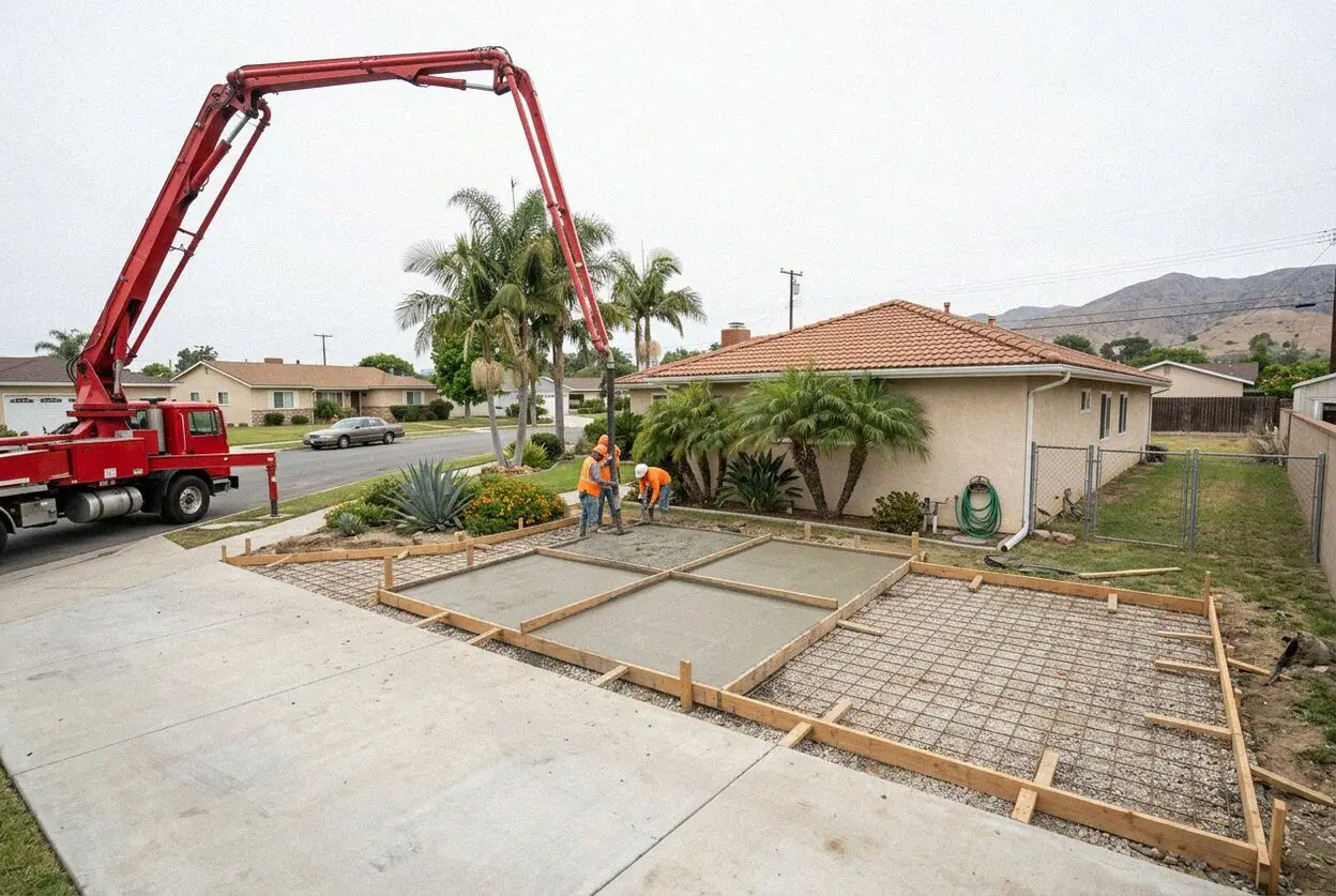 A new concrete driveway at a 1950s house on a Los Alamitos side street