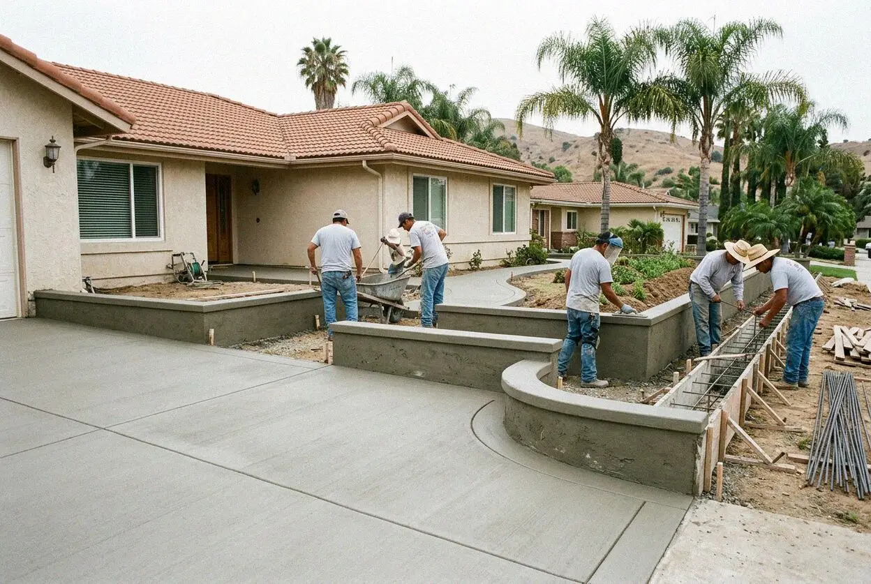 New concrete retaining wall along a cut bank in Fullerton, CA