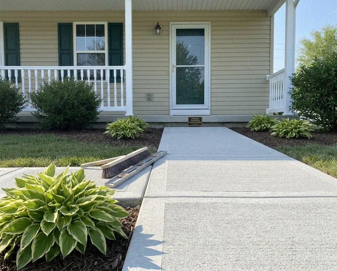Newly repoured public sidewalk bays outside a Fullerton house