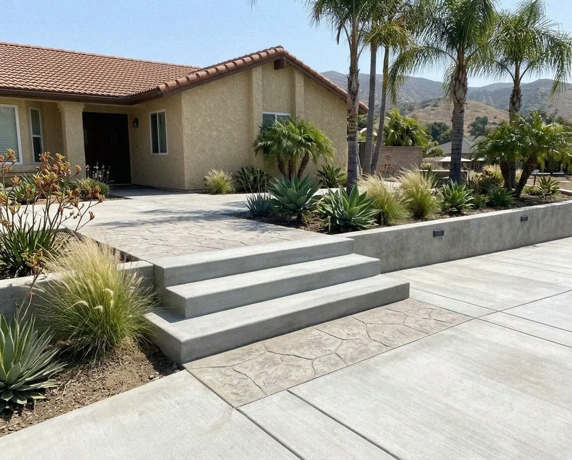 New concrete entry steps of three risers at a Fullerton front door